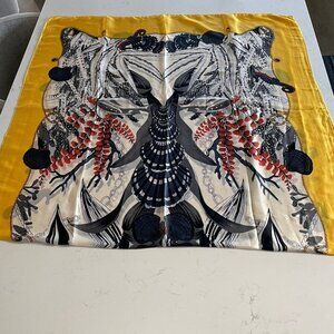 Ocean Themed 70" x 37" Silk Viscose Scarf/Wrap Made in P.R.C. Multi Color Sz OS